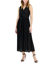 T Tahari Women's Faux-Wrap Sleeveless Pleated Fit & Flare Maxi Dress
