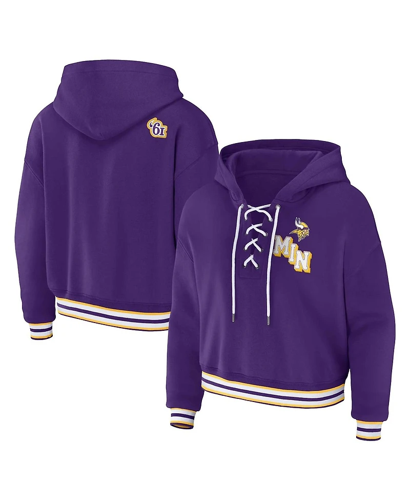 Women's Wear by Erin Andrews Purple Minnesota Vikings Plus Size Lace-Up Pullover Hoodie