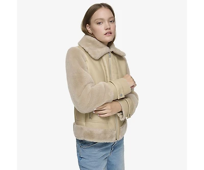 Women's Vellica Pebbled Faux Shearling Moto Jacket