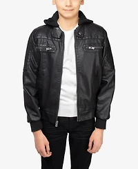 Xray Boys Lined Pu Jacket With Knit Hood