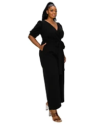 L I V D Plus Iris Surplice Belted Pocket Jumpsuit
