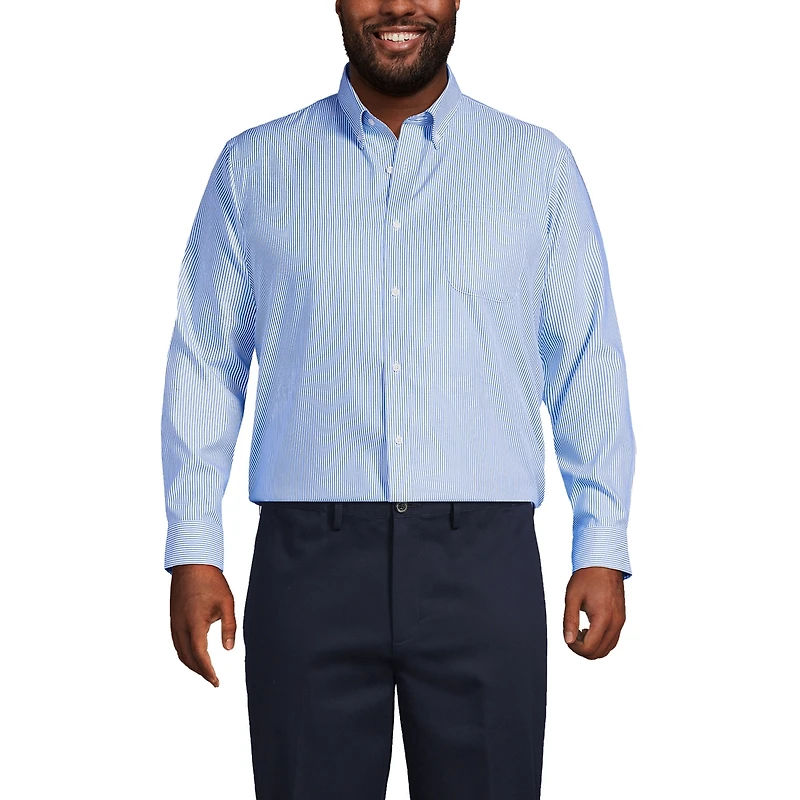 Lands' End Men's Traditional Fit Pattern No Iron Supima Pinpoint Buttondown Collar Dress Shirt