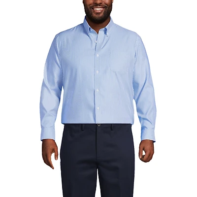Lands' End Men's Traditional Fit Pattern No Iron Supima Pinpoint Buttondown Collar Dress Shirt