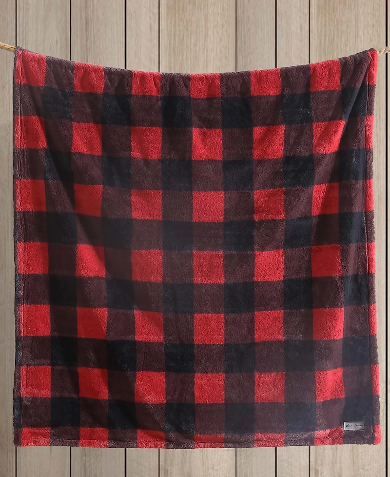 Eddie Bauer Plaid Faux Fur Throw, 50" x 60"