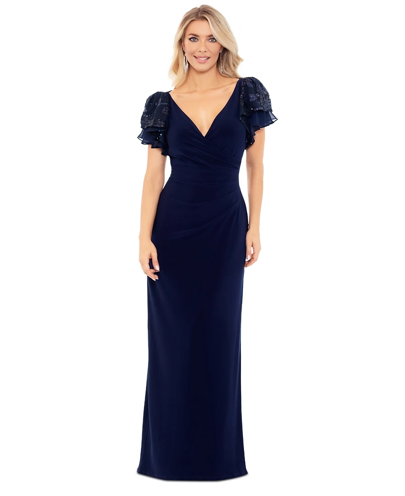 Betsy & Adam Petite Sequin Flutter-Sleeve Sheath Dress