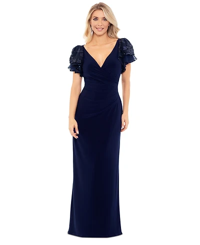 Betsy & Adam Petite Sequin Flutter-Sleeve Sheath Dress