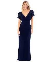 Betsy & Adam Petite Sequin Flutter-Sleeve Sheath Dress