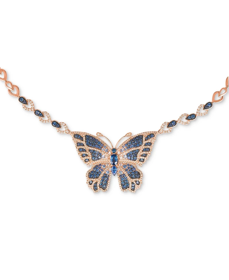 Le Vian Multi-Sapphire (3-1/2 ct. t.w.) & Diamond (1-3/4 ct. t.w.) Butterfly Pendant Necklace in 14k Rose Gold, 18" + 2" extender