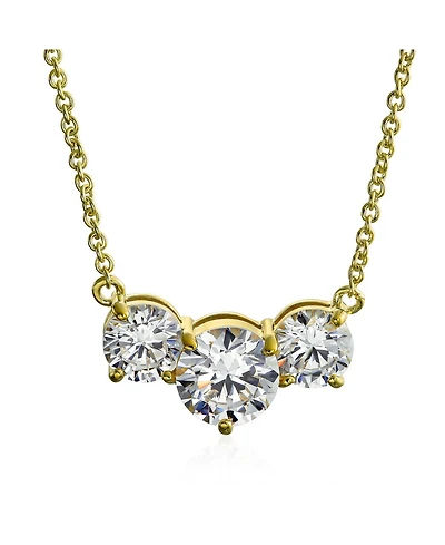 Bling Jewelry Classic Delicate Cz 2CTW Three Stone Past Present Future Solitaire Cubic Zirconia Necklace Gold Plated