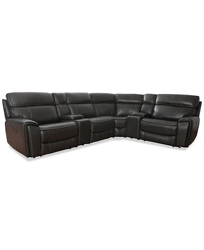Closeout! Hutchenson 132.5" 6-Pc. Zero Gravity Leather Sectional with 2 Power Recliners and 2 Consoles, Created for Macy's