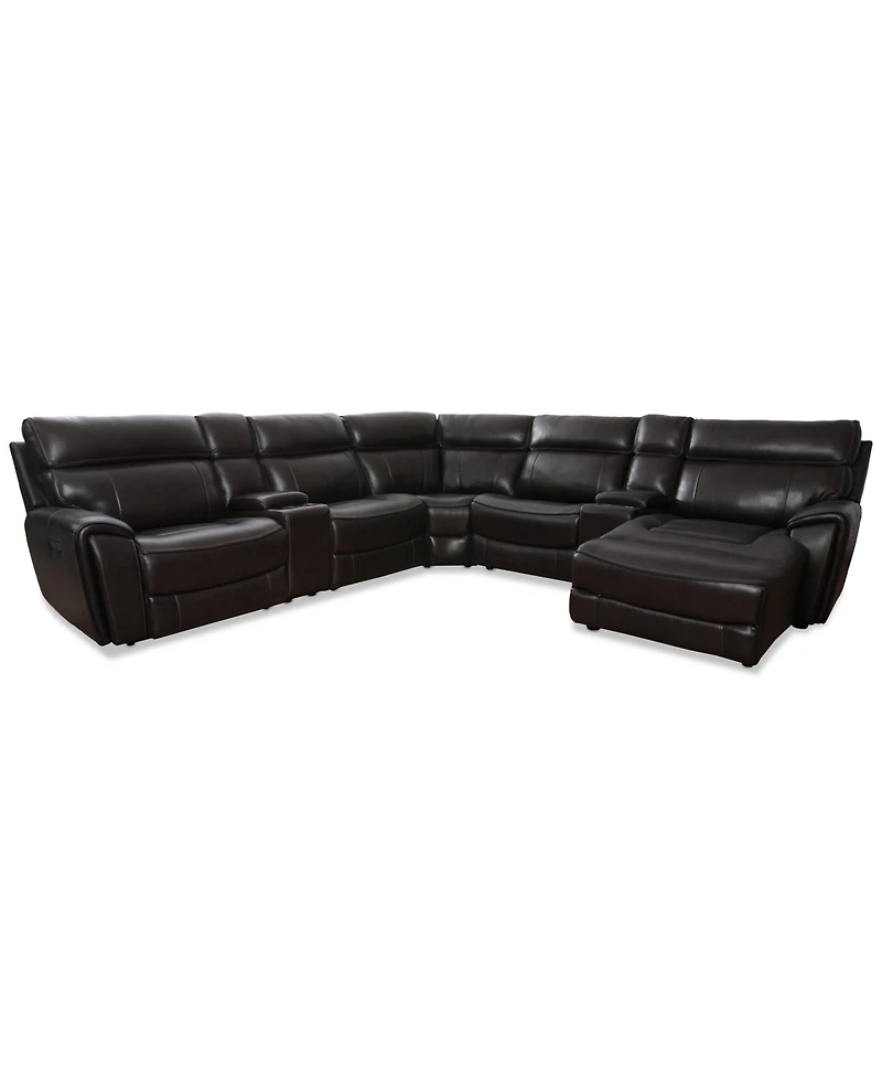 Closeout! Hutchenson 132.5" 7-Pc. Zero Gravity Leather Sectional with 2 Power Recliners, Chaise and 2 Consoles, Created for Macy's