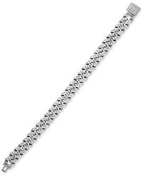 Men's Cubic Zirconia Curb Link Chain Bracelet in Sterling Silver