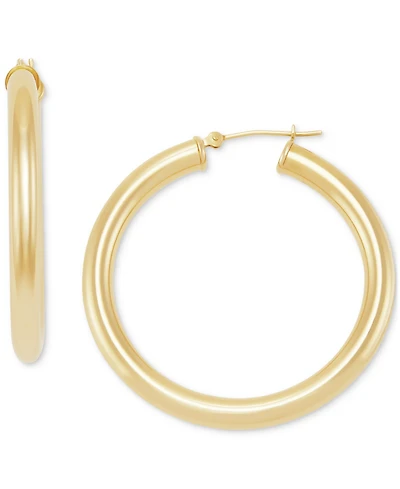 Polished Tube Hoop Earrings (40mm) 14k Yellow Gold or White