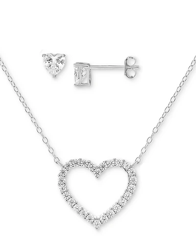 Giani Bernini 2-Pc. Set Cubic Zirconia Open Heart Pendant Necklace & Heart Stud Earrings in Sterling Silver, Created for Macy's