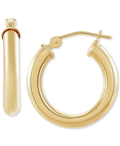 Polished Thin Tube Hoop Earrings (3mm) 14k Gold (18mm)