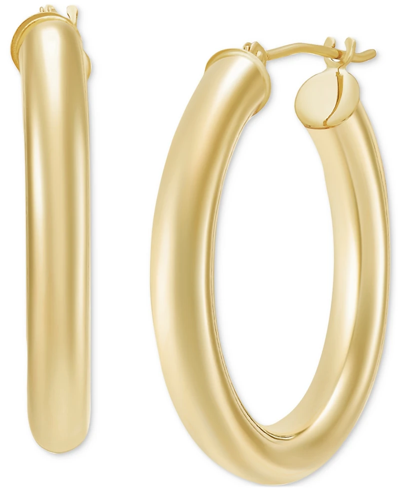 Polished Tube Hoop Earrings in 14k Gold (25mm)