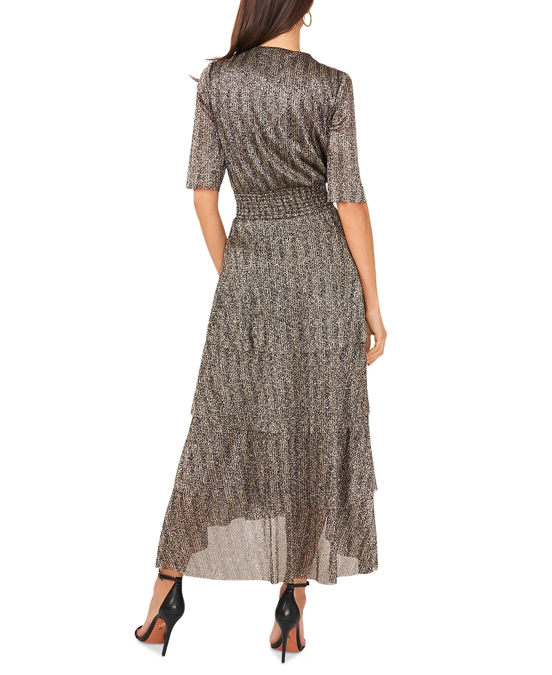 Vince Camuto Women's Metallic Print Tiered Midi Dress