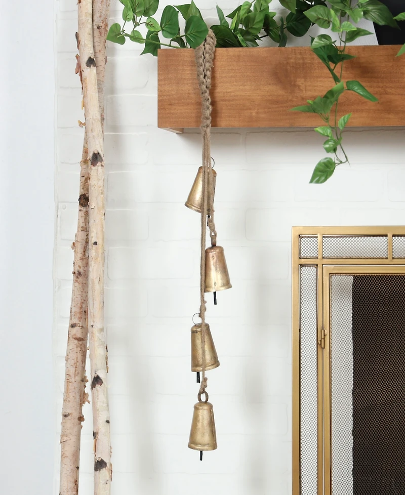 Rosemary Lane Metal Tibetan Inspired Decorative Cow Bell with Jute Hanging Rope