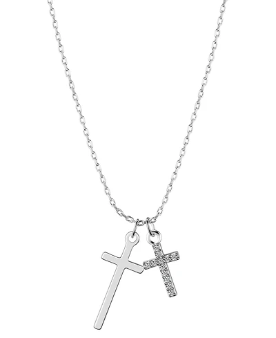 Unwritten Cubic Zirconia and Silver Plated Cross Pendant Necklace