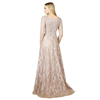 Lara Women's Long Sleeve V-Neck Ballgown