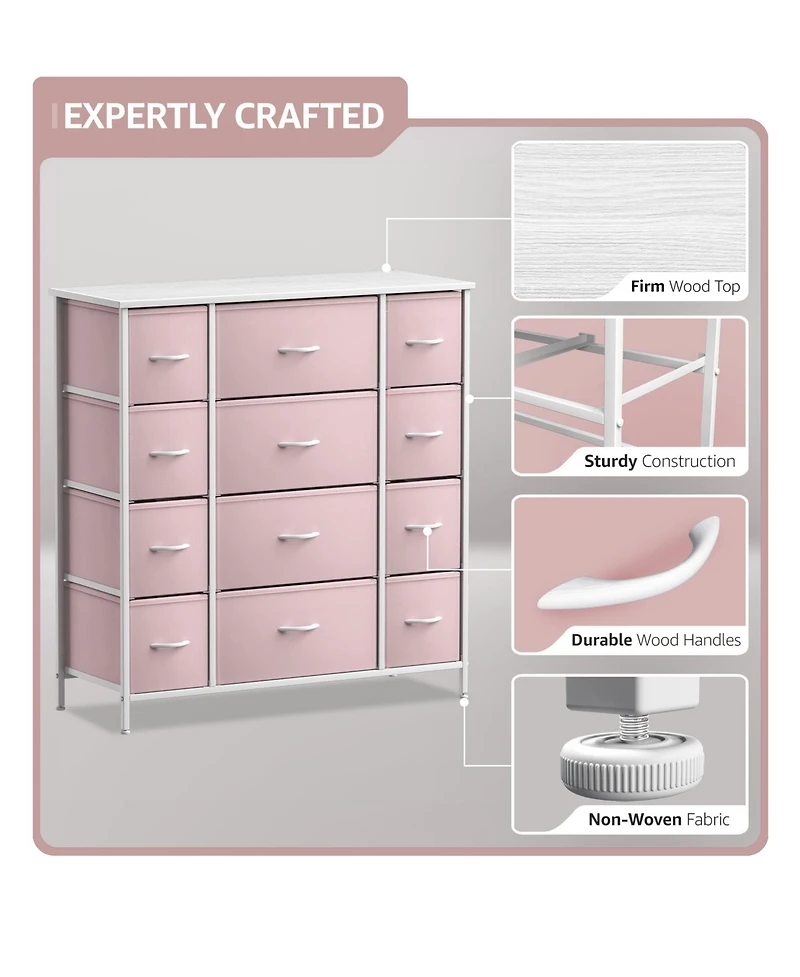 Sorbus Dresser with 12 Drawers - Chest Organizer Unit Steel Frame Wood Top and handle Large for Bedroom, Hallway & etc