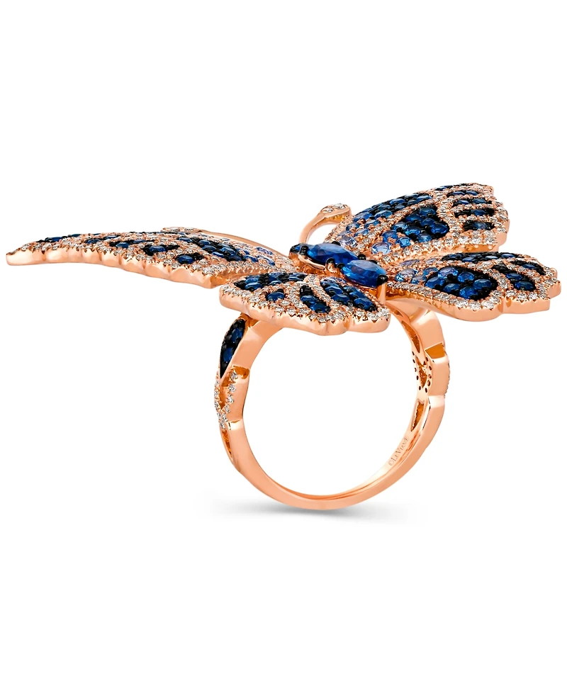 Le Vian Chocolate & Vanilla Diamonds (1-1/5 ct. t.w.) & Multi-Gemstone (3-1/3 ct. t.w.) Butterfly Ring in 14k Rose Gold