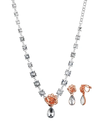 Disney Kid's Princess Beauty and The Beast Clear Teardrop Necklace and Earring Set