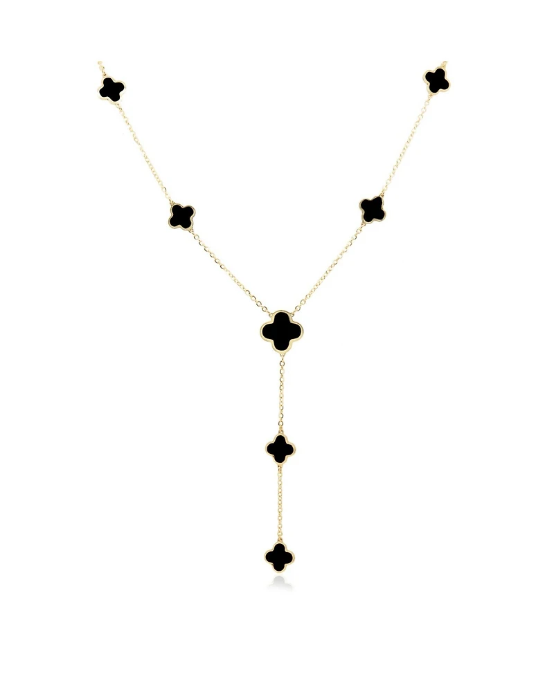The Lovery Onyx Clover Station Lariat Necklace 14K Yellow Gold