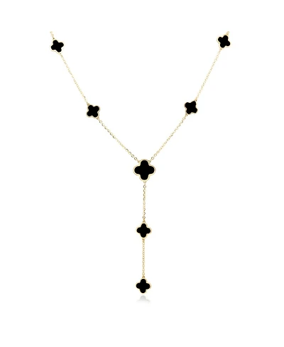 The Lovery Onyx Clover Station Lariat Necklace 14K Yellow Gold