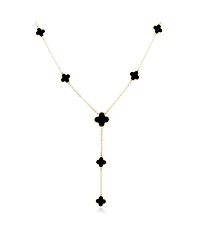 The Lovery Onyx Clover Station Lariat Necklace 14K Yellow Gold