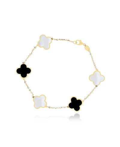 The Lovery Mother of Pearl and Onyx Mixed Clover Bracelet 14K Gold