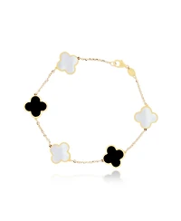 The Lovery Mother of Pearl and Onyx Mixed Clover Bracelet 14K Gold