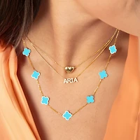 The Lovery Small Turquoise Clover Necklace 14K Gold
