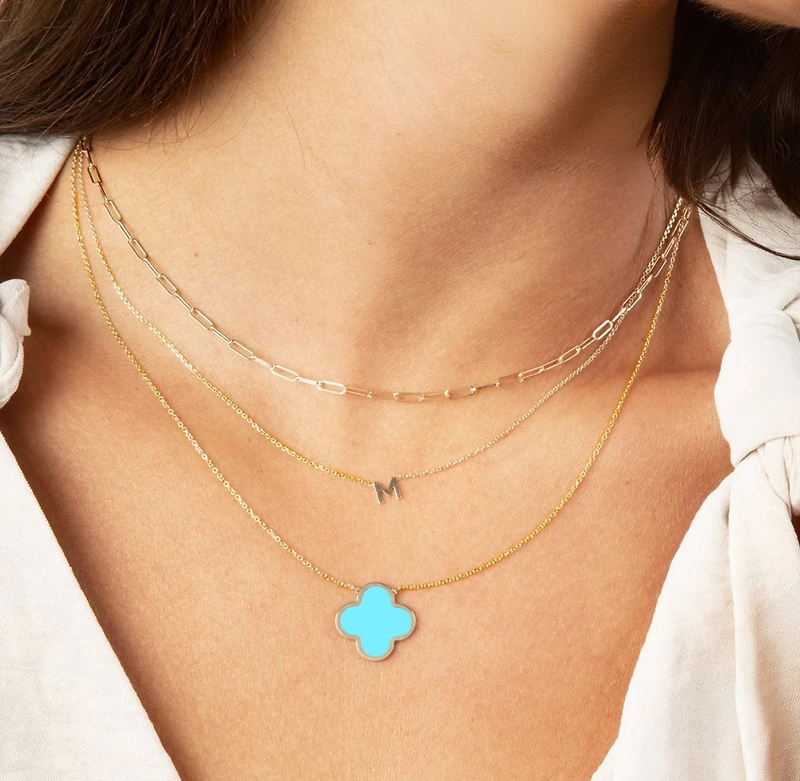 The Lovery Extra Large Turquoise Single Clover Necklace 14K Gold