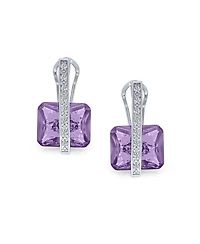 Bling Jewelry Art Deco Style Square Cubic Zirconia Rectangle Emerald Cut Cz Drop Earrings Rhodium Plated Omega Back