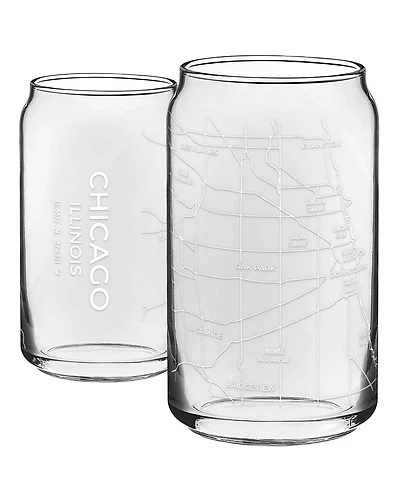 Narbo The Can Chicago Map 16 oz Everyday Glassware, Set of 2