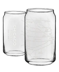 Narbo The Can Chicago Map 16 oz Everyday Glassware, Set of 2