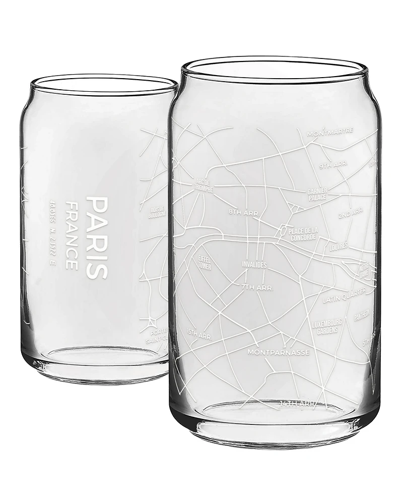 Narbo The Can Paris Map 16 oz Everyday Glassware, Set of 2