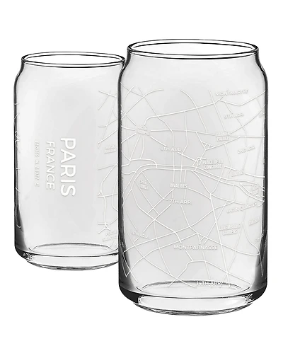 Narbo The Can Paris Map 16 oz Everyday Glassware, Set of 2