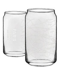 Narbo The Can Paris Map 16 oz Everyday Glassware, Set of 2
