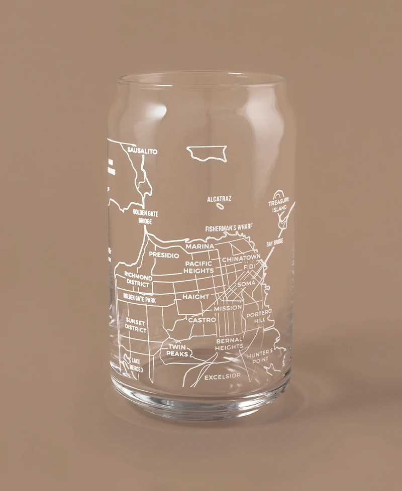 Narbo The Can San Francisco Map 16 oz Everyday Glassware, Set of 2