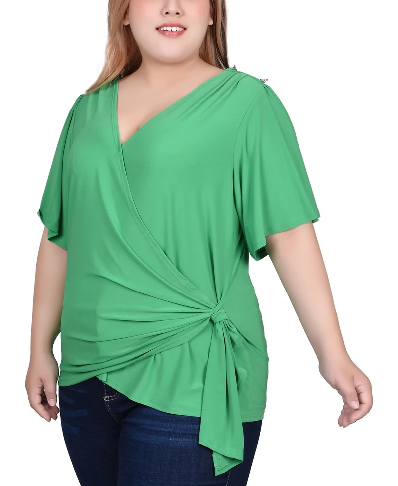 Ny Collection Plus Short Sleeve Wrap Top