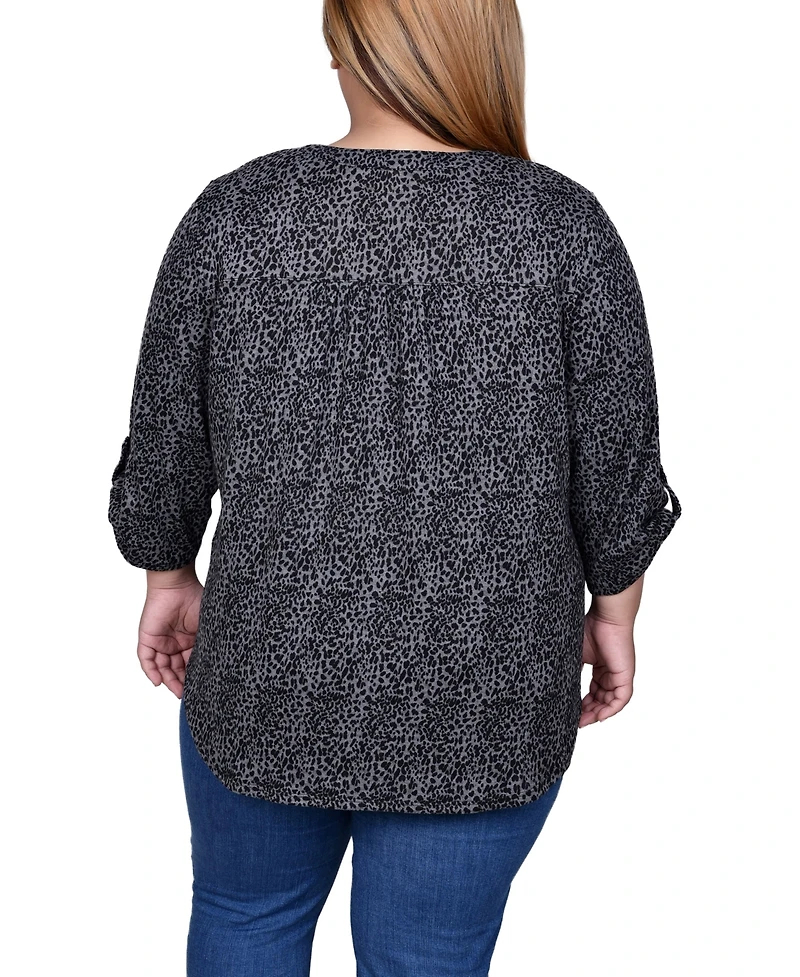 Ny Collection Plus 3/4 Roll Sleeve Top