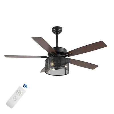 Jonathan Y Max Farmhouse Industrial Iron/Wood Mobile App remote Controlled Led Ceiling Fan