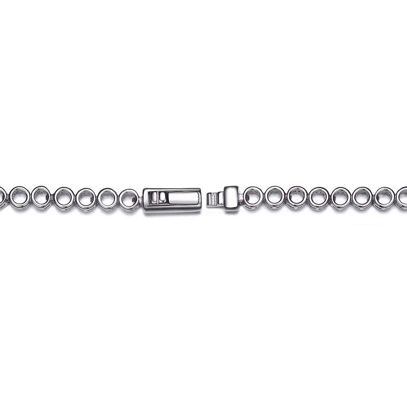 Sterling Silver with White Gold Plated Clear Round and Marquise Cubic Zirconia Cluster Flower-Inspired Tennis Bracelet
