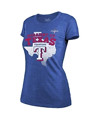 Women's Majestic Threads Royal Texas Rangers 2023 World Series Champions Local Ground Rules Roster Tri-Blend T-shirt