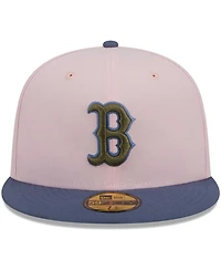Men's New Era Pink, Blue Boston Red Sox Olive Undervisor 59FIFTY Fitted Hat