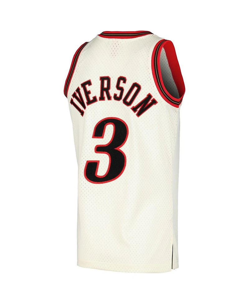 Men's Mitchell & Ness Allen Iverson Cream Philadelphia 76ers Chainstitch Swingman Jersey