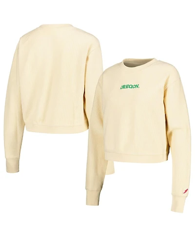 Women's League Collegiate Wear Cream Oregon Ducks Timber Cropped Pullover Sweatshirt