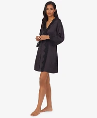 Lauren Ralph Satin Lace-Trim Wrap Robe Lingerie